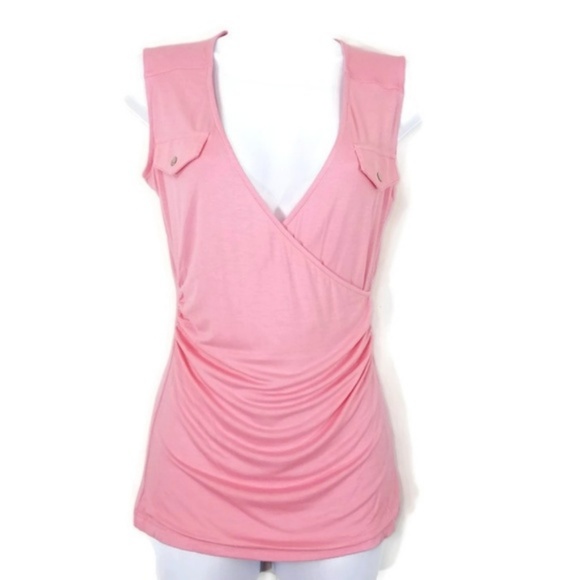 Coral Pink V-Neck Wrap Look Knit Top - Picture 1 of 6